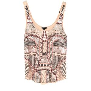 Express Sequined Tank Top Women Small Blush Pink Embellished